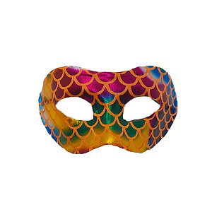 Fantasia Carnaval - Máscara Holográfica - Sereia - Arco-íris - Laranja - 01 UN - Cromus - Rizzo