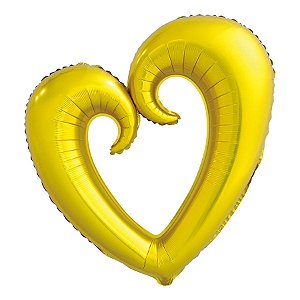 Balão de Festa Metalizado 32" 80cm - Coração Vazado Dourado - 1 unidade - Flexmetal - Rizzo