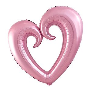 Balão de Festa Metalizado 32" 80cm - Coração Vazado Rosa Claro - 1 unidade - Flexmetal - Rizzo