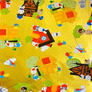 Folha para Ovos de Páscoa Metalizado Os 3 Coelhinhos Amarelo 69x89cm - 5 unidades - Cromus - Rizzo