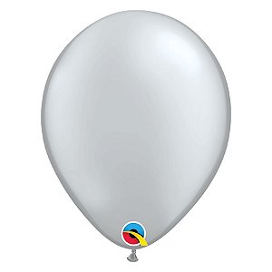 Balão de Festa Látex Liso Sólido - Silver (Prata) - Qualatex - Rizzo