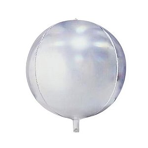 Balão de Festa Microfoil 22'' 55cm - Redondo 4D Prata - 1 unidade - É Festa - Rizzo