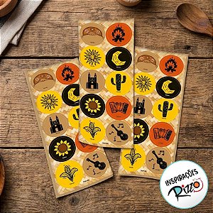 Adesivo Redondo - Festa Junina - Sertão - 30 unidades - Festcolor - Rizzo