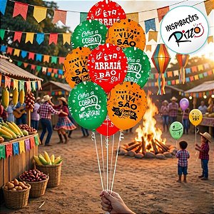 Balão de Festa Látex Decorado Arraiá - 10 unidades - Regina - Rizzo