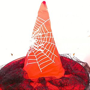 Chapéu de Bruxa com Véu Vermelho - "Bruxinha" - 1 unidade - Rizzo