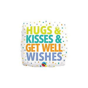 Balão de Festa Microfoil 18" 46cm - Quadrado Hugs & Kisses Get Well Wishes - 1 unidade - Qualatex Outlet - Rizzo