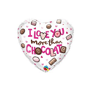 Balão de Festa Microfoil 18" 46cm - Coração I Love You More Than Chocolate - 1 unidade - Qualatex Outlet - Rizzo