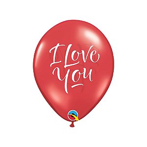 Balão de Festa Látex Liso Decorado - Y Love You (Eu te Amo) Vermelho - 11" 28cm - 6 unidades - Qualatex Outlet - Rizzo