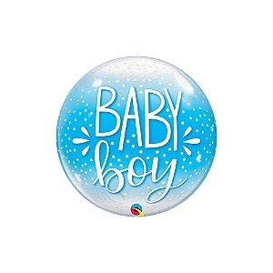 Balão de Festa Bubble 22" 56cm - Baby Boy e Confetes Azul - 1 unidade - Qualatex Outlet - Rizzo