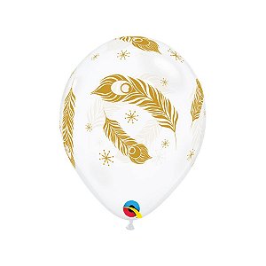Balão de Festa Látex Liso Decorado - Penas de Pavão Transparente - 11" 28cm - 50 unidades - Qualatex Outlet - Rizzo