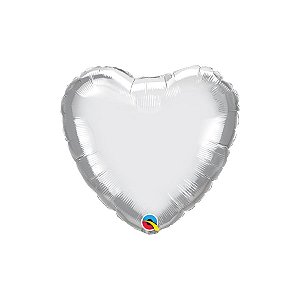 Balão de Festa Microfoil 18" 46cm - Coração Chrome Prata - 1 unidade - Qualatex Outlet - Rizzo
