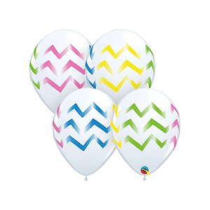 Balão de Festa Látex Liso Decorado - Listras Chevron Coloridas - 11" 28cm - 50 unidades - Qualatex Outlet - Rizzo