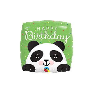Balão de Festa Microfoil 18" 46cm - Quadrado Happy Birthday Panda  - 1 unidade - Qualatex Outlet - Rizzo