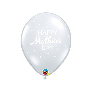 Balão de Festa Látex Liso Decorado - Happy Mother's Day Transparente - 11" 28cm - 50 unidades - Qualatex Outlet - Rizzo