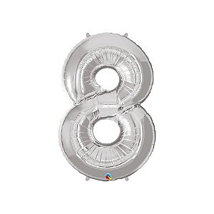 Balão de Festa Microfoil 34" 86cm - Número Oito Prata - 1 unidade - Qualatex Outlet - Rizzo