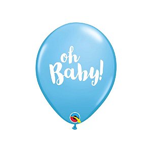 Balão de Festa Látex Liso Decorado - Oh Baby! Azul Claro - 11" 28cm - 6 unidades - Qualatex Outlet - Rizzo