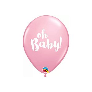 Balão de Festa Látex Liso Decorado - Oh Baby! Rosa - 11" 28cm - 6 unidades - Qualatex Outlet - Rizzo