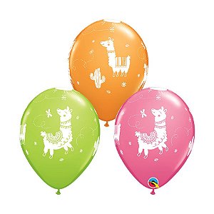Balão de Festa Látex Liso Decorado - Lhamas Sortido - 11" 28cm - 50 unidades - Qualatex Outlet - Rizzo