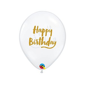 Balão de Festa Látex Liso Decorado - Happy Birthday Transparente - 11" 28cm - 50 unidades - Qualatex Outlet - Rizzo