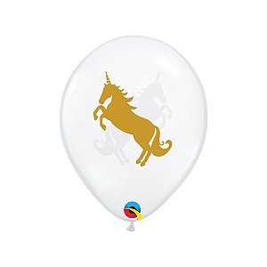 Balão de Festa Látex Liso Decorado - Unicórnio Transparente e Dourado - 11" 28cm - 50 unidades - Qualatex Outlet - Rizzo