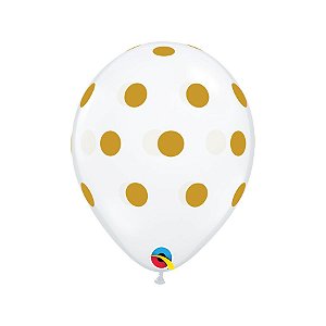 Balão de Festa Látex Liso Decorado - Pontos Polka Transparente e Ouro - 11" 28cm - 50 unidades - Qualatex Outlet - Rizzo