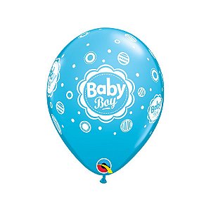 Balão de Festa Látex Liso Decorado - Baby Boy (Menino) Bolinhas - 11" 28cm - 6 unidades - Qualatex Outlet - Rizzo