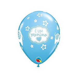 Balão de Festa Látex Liso Decorado - É um Menino Elefantes Azul Claro - 11" 28cm - 50 unidades - Qualatex Outlet - Rizzo