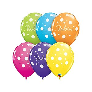 Balão de Festa Látex Liso Decorado - Parabéns Sortido - 11" 28cm - 50 unidades - Qualatex Outlet - Rizzo