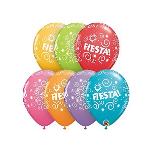 Balão de Festa Látex Liso Decorado - Fiesta! Sortido - 11" 28cm - 50 unidades - Qualatex Outlet - Rizzo