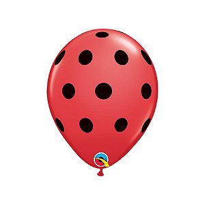 Balão de Festa Látex Liso Decorado - Pontos Polka Vermelho e Preto - 11" 28cm - 50 unidades - Qualatex Outlet - Rizzo