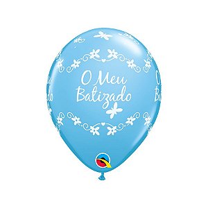 Balão de Festa Látex Liso Decorado - Batizado Borboletas Azul Claro - 11" 28cm - 50 unidades - Qualatex Outlet - Rizzo