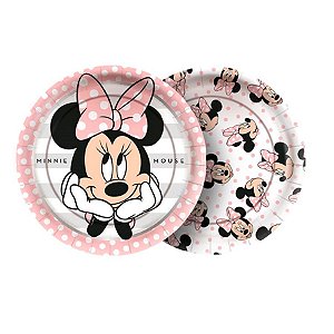 Prato Papel Redondo - Minnie Mouse Rosa - 8 unidades - Regina - Rizzo