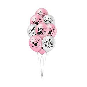 Balão de Festa Decorado Minnie Mouse Rosa 9" - 25 unidades - Regina - Rizzo