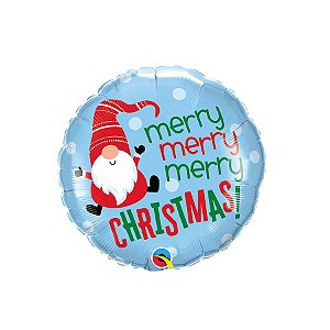 Balão de Festa Microfoil 18" 46cm - Redondo Merry Merry Christmas Gnomo - 1 unidade - Qualatex Outlet - Rizzo