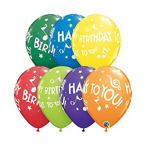 Balão de Festa Látex Liso Decorado - Happy Birthday to You Notas - 11" 28cm - 50 unidades - Qualatex Outlet - Rizzo