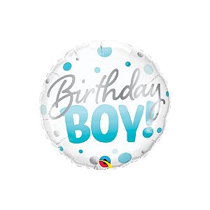 Balão de Festa Microfoil 18" 46cm - Redondo Birthday Boy Azul com Pontos - 1 unidade - Qualatex Outlet - Rizzo