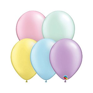 Balão de Festa Látex Liso Sólido - Sortido Pastel Perolado - 11" 28cm - 6 unidades - Qualatex - Rizzo