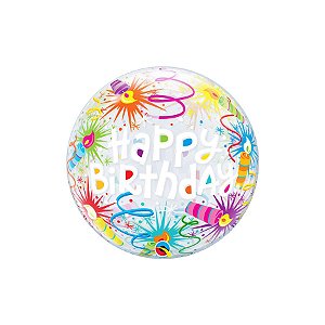 Balão de Festa Bubble 22" 56cm - Happy Birthday Velas Acesas - 1 unidade - Qualatex Outlet - Rizzo