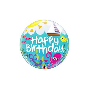 Balão de Festa Bubble 22" 56cm - Happy Birthday Diversão Marítima - 1 unidade - Qualatex Outlet - Rizzo