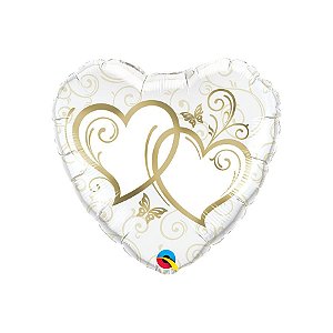 Balão de Festa Microfoil 18" 46cm - Corações Entrelaçados Ouro - 1 unidade - Qualatex Outlet - Rizzo