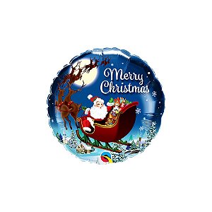 Balão de Festa Microfoil 18" 46cm - Redondo Merry Christmas Santa Claus - 1 unidade - Qualatex Outlet - Rizzo