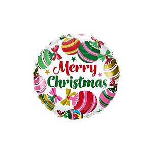 Balão de Festa Microfoil 18" 46cm - Redondo Merry Christmas Bolas Natalinas - 1 unidade - Qualatex Outlet - Rizzo