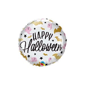 Balão de Festa Microfoil 18" 46cm - Redondo Happy Halloween Fantasmas  - 1 unidade - Qualatex Outlet - Rizzo