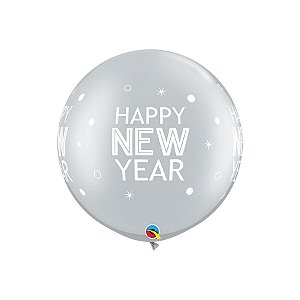 Balão de Festa Látex Liso Decorado - New Year Brilhos Prata - 30" 75cm - 2 unidades - Qualatex Outlet - Rizzo