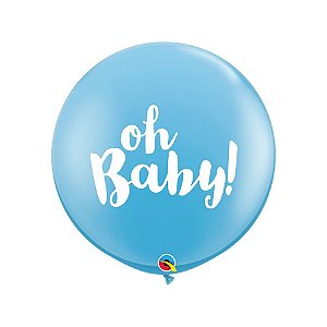 Balão de Festa Látex Liso Decorado - Oh Baby! Azul - 3' 90cm - 2 unidades - Qualatex Outlet - Rizzo