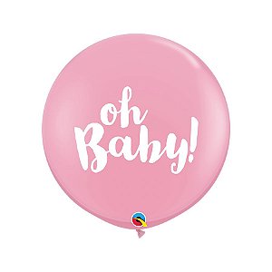 Balão de Festa Látex Liso Decorado - Oh Baby! Rosa - 3' 90cm - 2 unidades - Qualatex Outlet - Rizzo