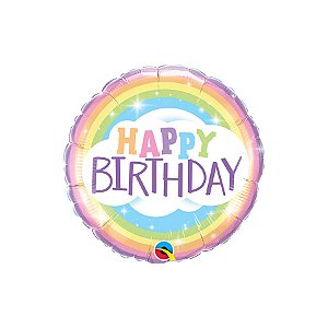 Balão de Festa Microfoil 18" 46cm - Redondo Happy Birthday Arco-iris - 1 unidade - Qualatex Outlet - Rizzo
