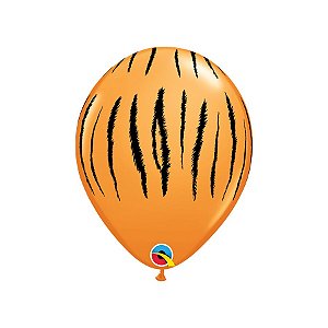 Balão de Festa Látex Liso Decorado - Listras de Tigre Laranja - 11" 28cm - 50 unidades - Qualatex Outlet - Rizzo