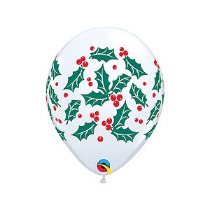 Balão de Festa Látex Liso Decorado - Folhas e Frutos Branco - 11" 28cm - 50 unidades - Qualatex Outlet - Rizzo