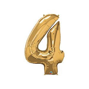 Balão de Festa Microfoil 34" 86cm - Número Quatro Ouro - 1 unidade - Qualatex Outlet - Rizzo